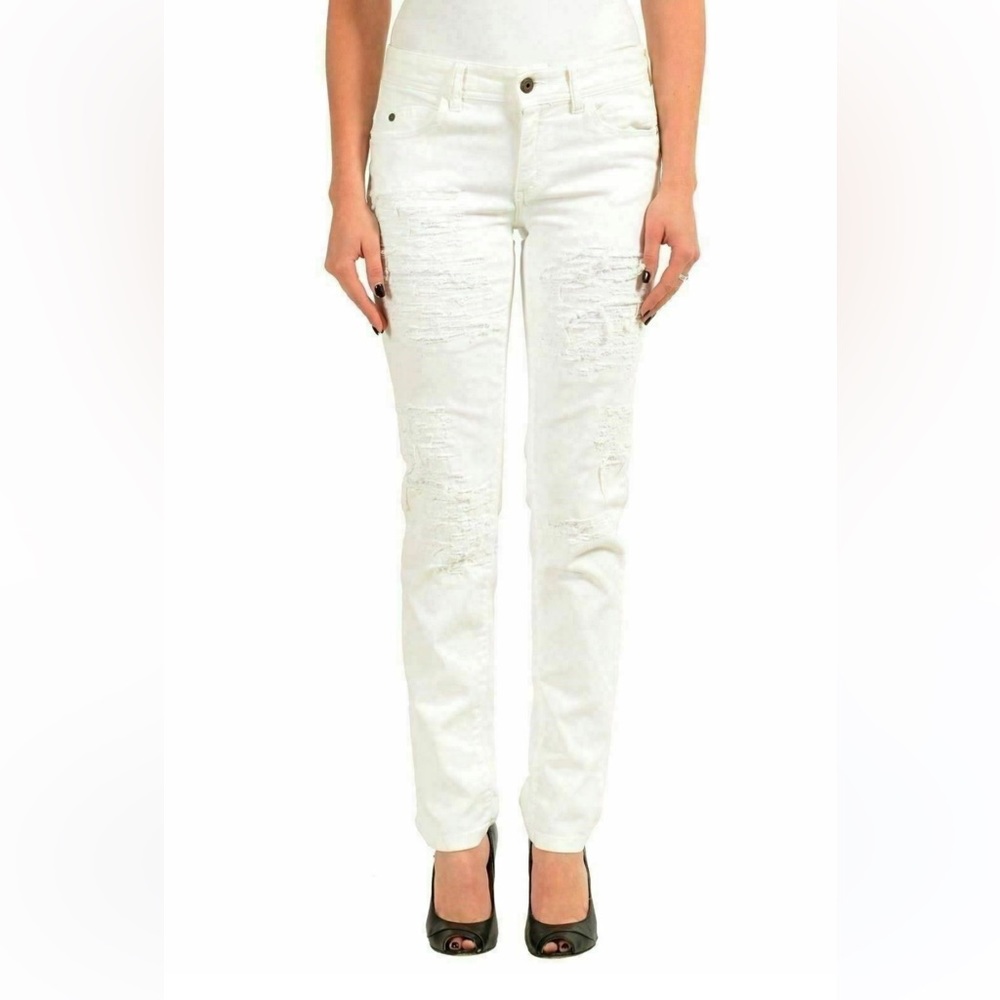 JUST CAVALLI WHITE DISTRESSED WOMEN'S SKINNY JEANS US 4 IT 26